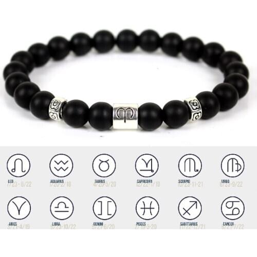 12 Constellations Fashion Frosted Round Bead Bracelets For Women Couple Black Bracelet Men Handmade Charm Jewelry Friend Gift