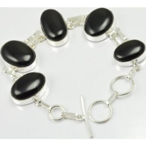 Black Onyx Bracelet Silver Overlay over Copper , 21 cm, B2182
