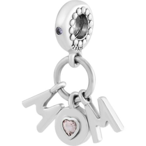 DIY Fits for Pandora Charms Bracelets Perfect Mom Beads with Pink & Lilac CZ 100% 925 Sterling-Silver-Jewelry Free Shipping