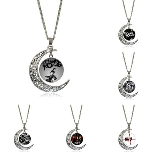 EJ Glaze Rock Band My Chemical Romance Fashion Glass Cabochon Moon Pendant Necklace Choker Necklace Jewelry For Women Gifts Boy