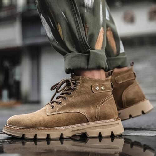 FONIRRA Men Casual Work Boots Genuine Leather Safety Boots Men Leisure High-top Shoes Mens Shoes 430