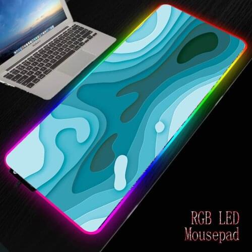 Watercolor Marble Texture Gaming Accessories RGB Glow Mouse Pad Desk Mat LED Computer Keyboard Mouse Mat XXL Large Mausepad