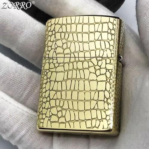 Zorro Kerosene Lighter Pure Copper Carving Classic Crocodile Pattern Gasoline Lighter Business Gift Outside Tool