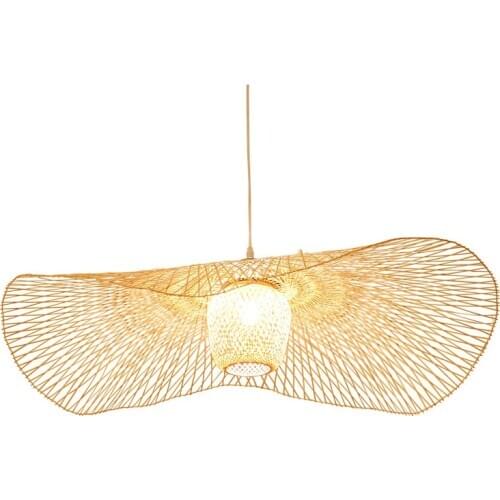 Chinese Teahouse Pendant Light Japanese Thailand Wooden Cap Lustre Pendant Lamp Bamboo weaving Wicker Rattan Lighting Fixtures