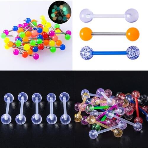 10pcs Acrylic Glow Nipple Piercing Luminous Tongue Ring Barbell Bar Flexible Cartilage Stud for Women Trendy Body Jewelry 14G