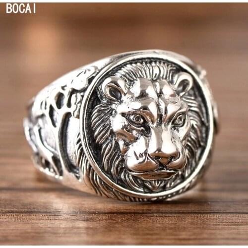 BOCAI New Real S925 Silver Jewelry Domineering Lion Head King of Beasts 2021 Trend Fashion Mens Ring