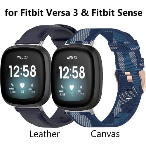 Leather Bands for Fitbit Versa 3 / Fitbit Sense Watch Strap Wristbands Replacement Nylon Canvas Woven Fabric Women Men Thin