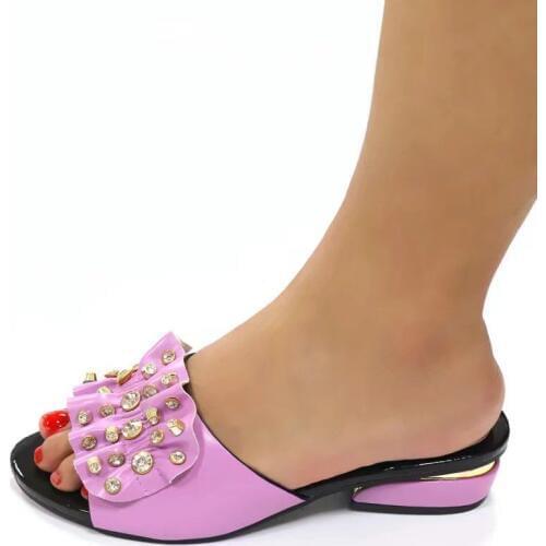 Nice looking pink women shaped heel shoes with rhinestone decoration african pumps for dress CR286,heel 5.3CM