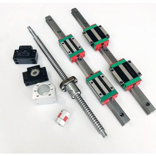 2pcs HGR15 HGR20 linear guide + 4 pcs HGH15CA HGH20CA blocks carriages + 1 set SFU1605 ball screw kit