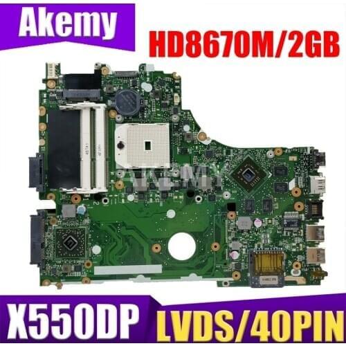 X550DP Mainboard REV2.0 For ASUS X550DP X750DP X550 X550D K550DP Laptop Motherboard LVDS/40PIN HD8670M/2GB