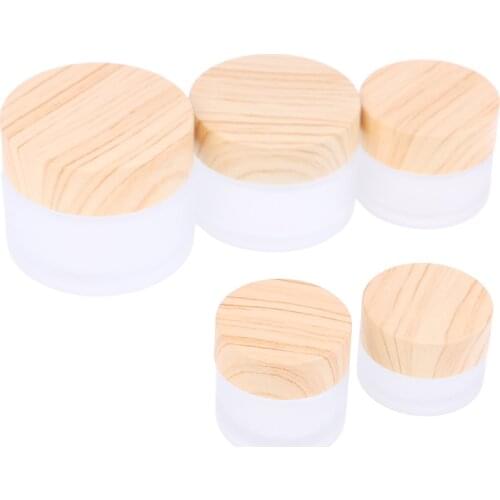 Frosted Glass Jar Skin Care Eye Cream Jars Pot Refillable Bottle Cosmetic Container With Wood Grain Lid 5g 10g 15g 30g 50g