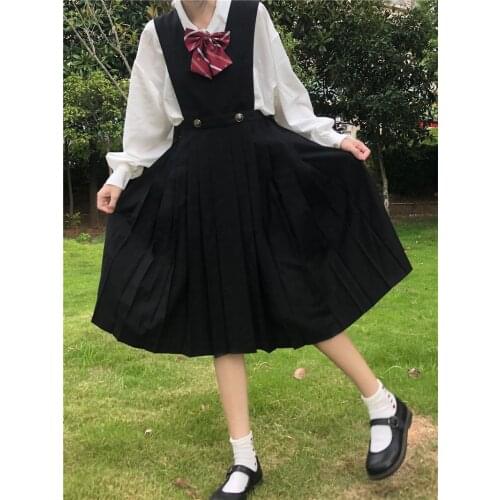 OLOMLB Jk Sweet Long-Sleeve Bow Womens White Shirt + 2021 Summer Japanese Style Soft Cute All-Match Black Tank Top Dress