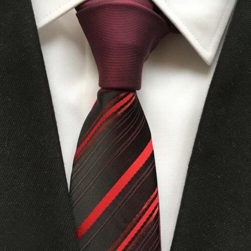 2021 Mens Ties Novelty Panel Neck Tie Solid Burgundy Knot with Body Red Diagonal Stripes Neckties