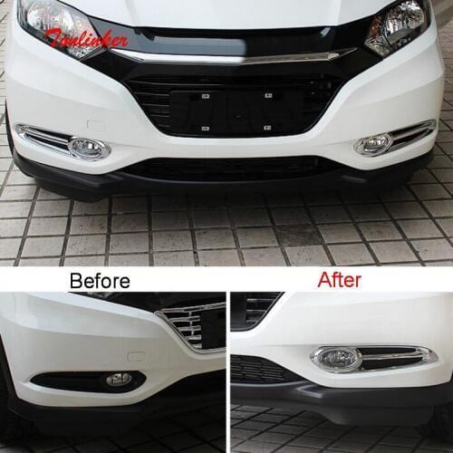 Tonlinker Exterior Front Fog Lamp Cover case Stickers for HONDA VEZEL HRV 2014-15 Car Styling 2 PCS ABS Chrome Cover stickers