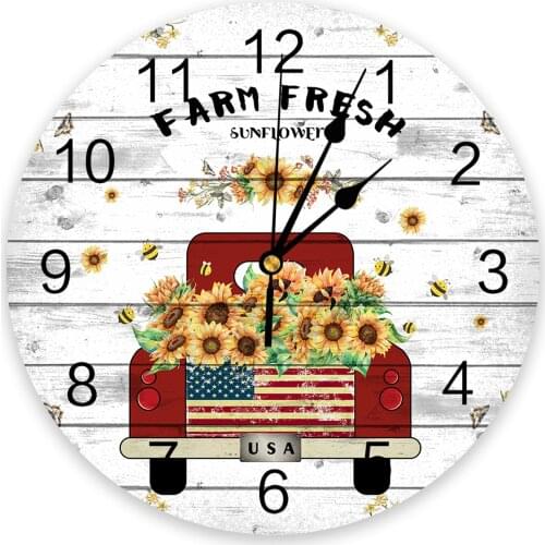 Farm Fresh Vintage Truck Sunflower Farm Plank Wall Clock Modern Design Hanging Watch for Home Decoration Living Room Wall Art