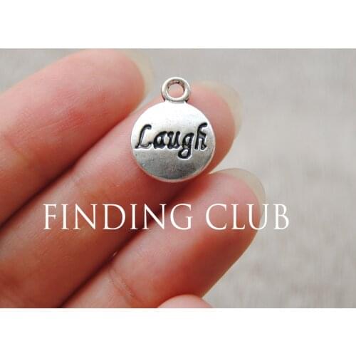 50 pcs 12mm Silver Color Round Letter "Laugh" word pendant Charms Metal Bracelet Necklace Jewelry Findings A712