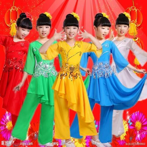 Embroidery Multi-color Children Yangko Dance Clothes Chinese Fan Dance Costume Classical Umbrella Dance National Costume