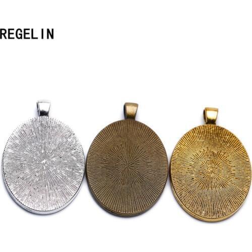 REGELIN Antique Pendant Charms Base Settings Cabochon Cameo Tray Bezel Blank 5pcs Fit 30*40mm Cabochons Cameo Jewelry Findings
