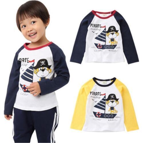 2019 Spring Summer Boys Long Sleeve Tops Fashion Cartoon Print Toddler Boy Shirt Cotton Splice Kids Clothing Baby Tshirt 2-7 Y