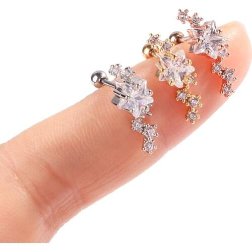 1 Set CZ Star Helix Earring Cartilage Tragus Stud Conch Ear Piercing Jewelry Stud Earrings Moon Star Heart Cross Piercing