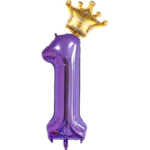 2PCS Gold Crown Foil Balloon 40inch Purple Digit 0-9 Number Balloons 1 2 3 4 5 Years Old Birthday Decorations Party Supplies