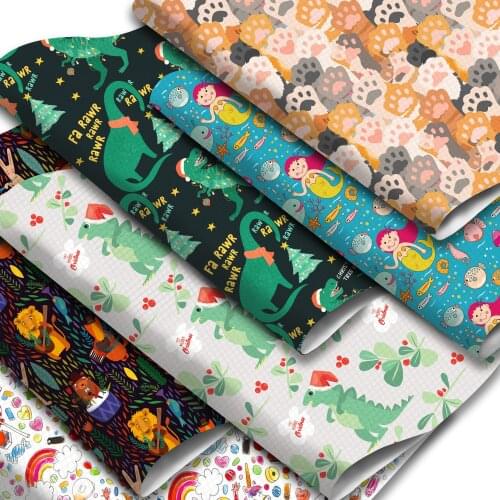 Animal Theme Synthetic Leather Sheets Dogs Dinosaur Printed Faux Leather Sheets 20x33cm for DIY Christmas Earrings Making