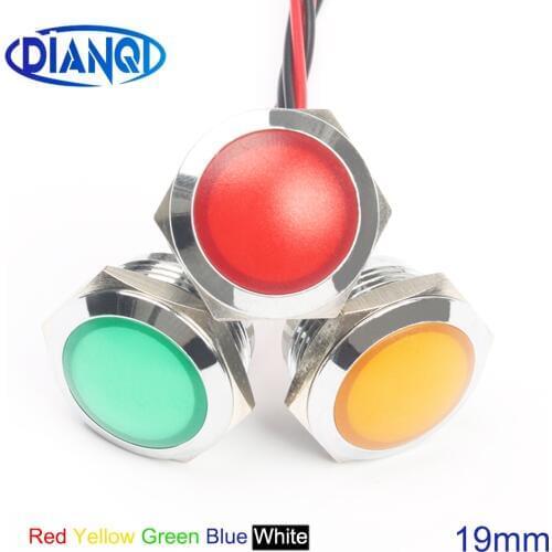 LED Metal Indicator light 19mm waterproof Signal lamp LIGHT 3V 6V 12V 24V 220v screw connect red yellow blue white 19ZSD.QX.X