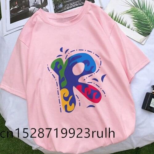 A B C D E English Graphic Alphabet Print Woman Tshirts 2021 Pink Summer Lovers Femme T-shirts Harajuku Casual White T Shirts Top