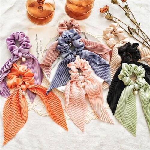 Women Elastic Ponytail Scarf Bow Hair Rope Ties Scrunchies Ribbon Hair Band