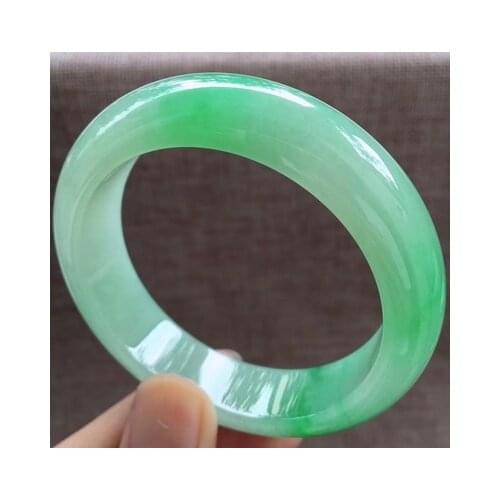 Zheru Jewelry Natural Burmese Jadeite Light Green 54-64mm Bracelet Elegant Princess Jewelry Gift for Mom and Girlfriend