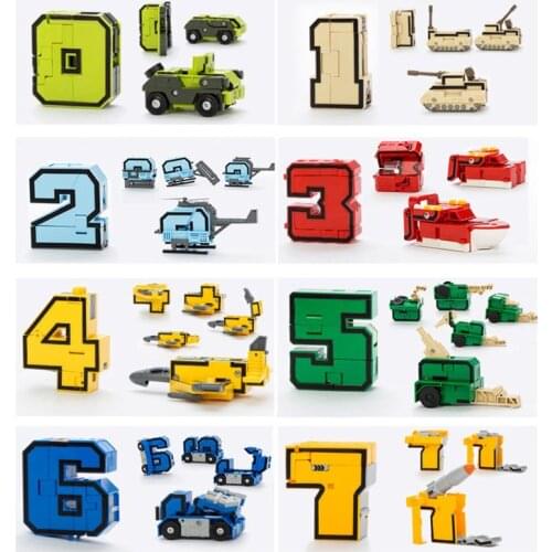 10 Pcs Cool Number Transforming Robot 3D Military Vehicles Models Jigsaw Plastic Puzzle Kids Educational Toys Children Gift