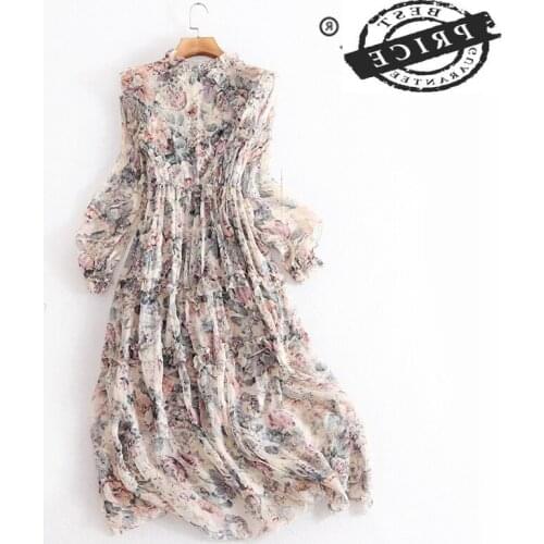 100% Real Summer Silk Dress Women Vintage Long Embroidery Floral Dresses Femela Elegant Vestidos Lady Evening Party Dress