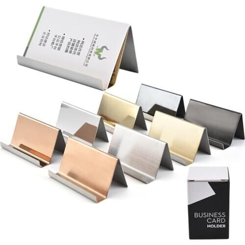 100Pcs/Lot High-End Stainless Steel Business Name Card Holder Display Stand Rack Mobile phone Holder Desktop Table Organizer