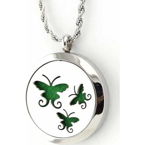 316L Stainless Steel Butterfly Group Dance Aromatherapy Pendant Essential Oil Diffuser Necklace Perfume Locket Jewelry