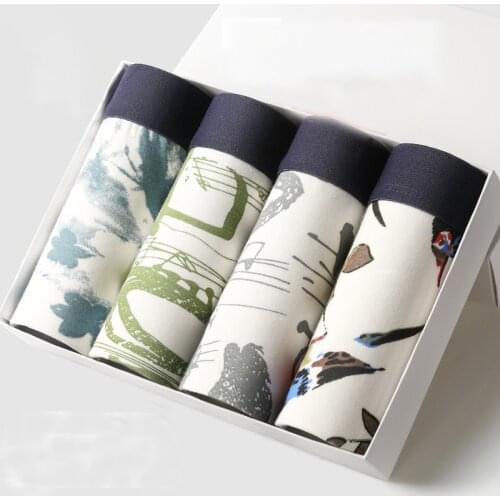4Pcs/lot Mens Boxers High Quality Shorts Male Underwear Boxers 95% Cotton Fansion Print Boxer Man Underwear Panties Men Gift