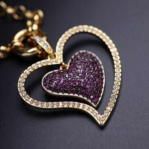 41x43mm Womens High Quality Rose Gold two-heart pendant，with CZ