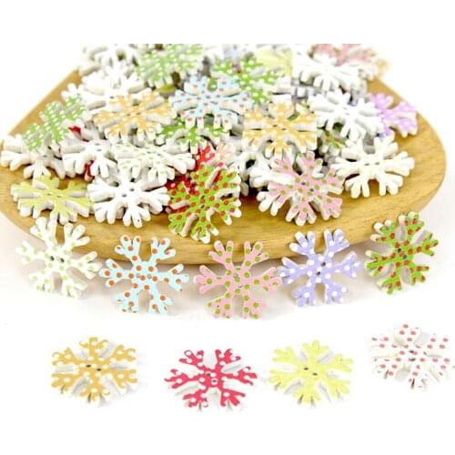 50pcs/lot Mixed Christmas Decor Wooden Button 2 Hole Sewing Button for Kids Clothing Scrapbooking DIY Craft New Year Decoration