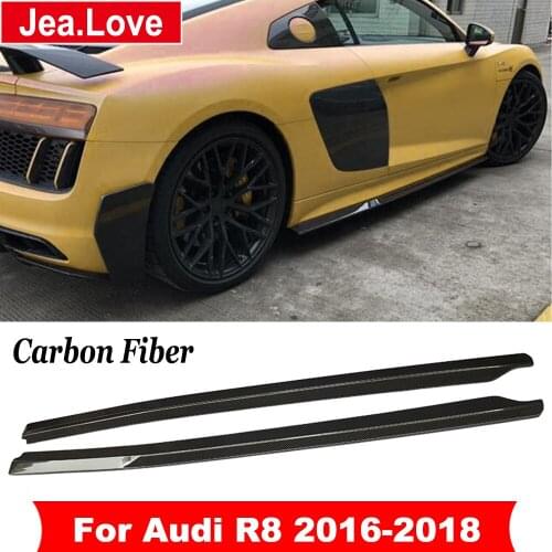 Real Carbon Fiber Car Side Skirts Door Extension Lip Aprons Bumpers For Audi R8 2016-2018 Car Tuning Modification