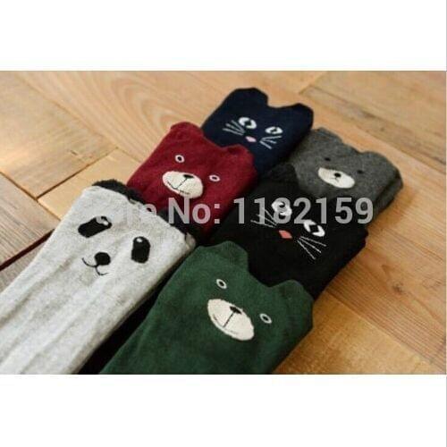 Free Shipping Wholesale Cute Cartoon Bear Three-Dimensional Pattern Rib Cotton Knee Thigh High Socks NEW 1pcs