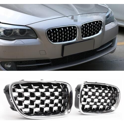 F10 Black & Chrome Racing Grills Front Bumper Grill For BMW 5 Series F10 F11 F18 2010-2017 Kidney Grille Diamond Style
