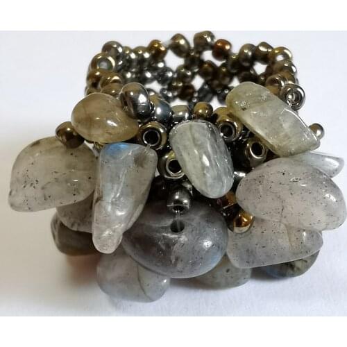 Elastic Labradorite Stone Bead Finger Ring Stretch Size 8-9 Jewelry For Woman Gift X027