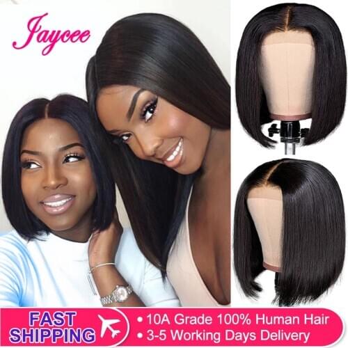 Jaycee 4*4 Short Lace Closure Human Hair Wigs Straight Bob Wig For Black Women Perruque 150% Brazilian Remy Wig Human Hair