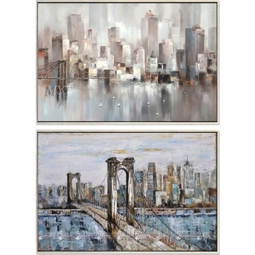 There Is A Bridge Across The Sea In The City Oil Paintings Handpainted Frameless Wall Art Home Decor Picture Modern On Canvas