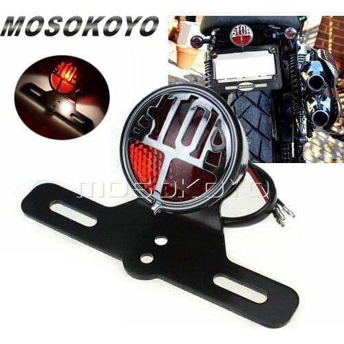 Red Motorcycle Retro Miller Stop Tail Light License Plate Light Bracket for Harley Bobber Chopper Scrambler Cafe Racer Taillight