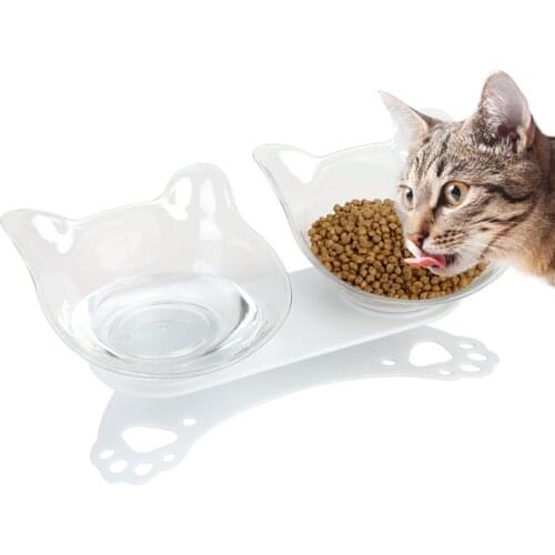 Creative Non-Slip Double Pet Cat Bowl Tilting Protective CatS Neck Feeding Bowl With Stand Kitten Food Water Feeder Cats Bowls