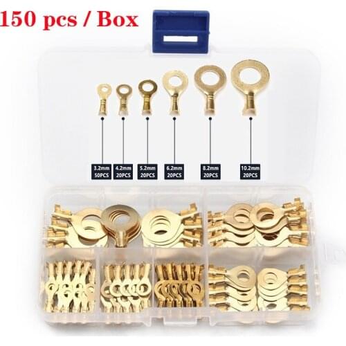 150pcs Boxed Round Terminal Block DJ431 O-type Lugs Terminals Cold-Pressed Connector Copper Tab Wiring Nose Combination Set