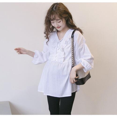 Summer New Maternity Ruffle Dresses Vestido Pregnancy Solid Color Dress Long Sleeve Pregnant Women Shirt Loose Blouse Clothing