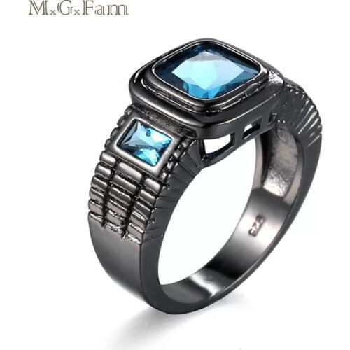 MGFam Square Sea Blue Rings For Women Black Gold color 2018 New jewelry Fashion AAA+ Cubic Zircon