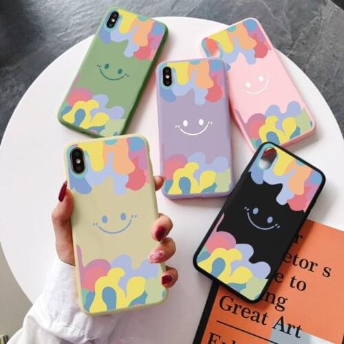 Cute Cartoon Smiley Coque For iPhone 6 6S 7 8 Plus 11 12 Pro X XS XR Max SE 2020 5 5S 12Mini Soft Silicone TPU Phone Case Fundas