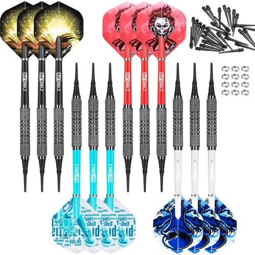 CyeeLife 9/12/14/18/22g Soft tip darts set 12 Packs with 4 Colors PVC Shafts+Metal Spring O Rings+30 Plastic Points